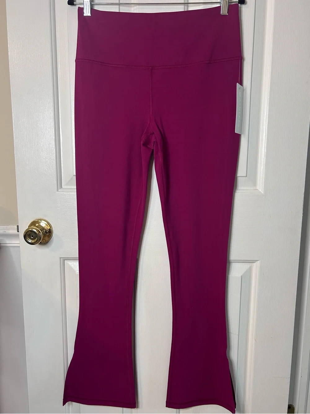 NWT ATHLETA Elation Ultra High Rise Split Slim Flare Pant- Wildberry/ Size Large